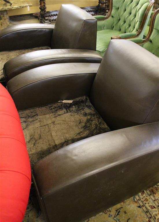 A pair of Art Deco leather club armchairs